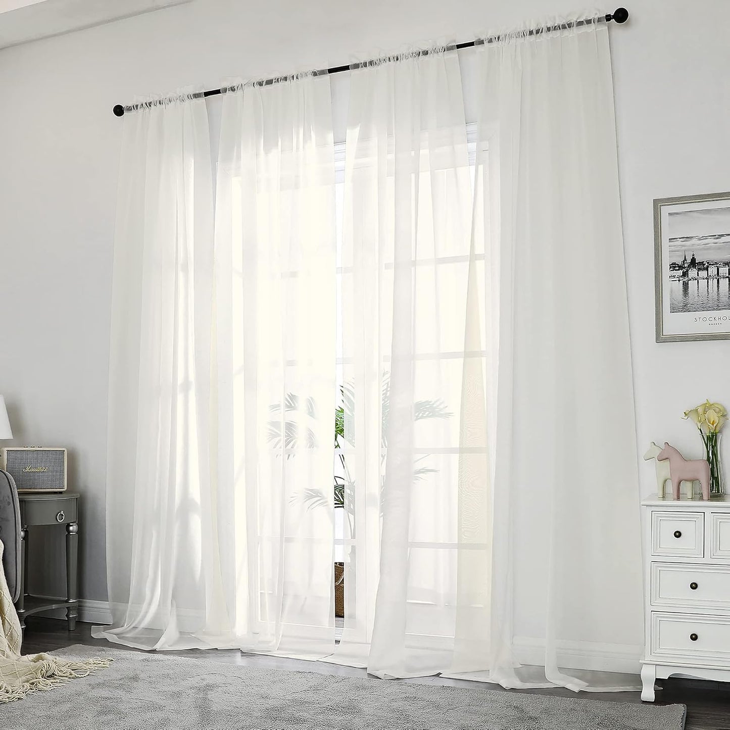 Chyhomenyc Ivory Sheer Curtains 84 Inches Long 2 Panels Set, Light Filtering Cream Voile Window Drapes for Bedroom Living Room, 42Wx84L Inch, Ivory, Set of 2