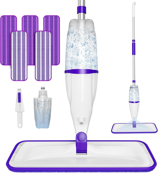 Spray Mop for Hardwood Floor Cleaning: EXEGO Wet Mops with 5 Microfiber Refillable Pads for Swiffer Powermop - Mopping Tools with Sprayer for Tile Wood Laminate Vinyl Marble