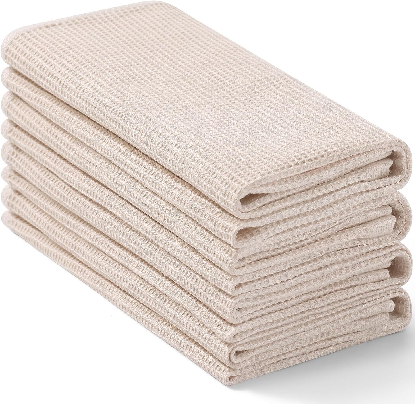 Homaxy 100% Cotton Waffle Weave Kitchen Towels - 4 Pack Soft and Absorbent Dish Towels - 16 x 26 Inches Quick Dry Hand Towels - Beige