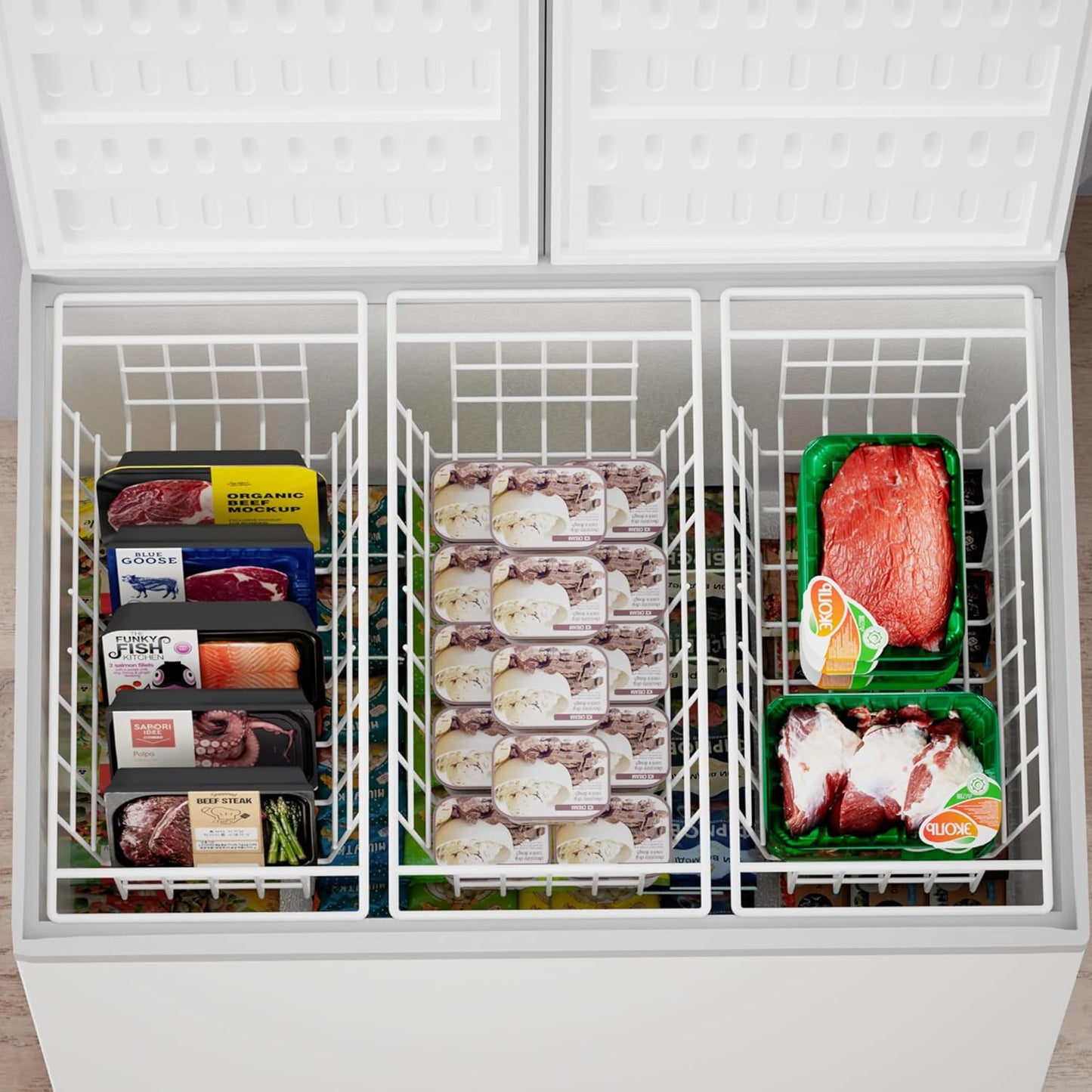 SANNO Chest Freezer Baskets Organizer, Deep Freezer Baskets Bin Sturdy Metal Wire freezer storage Organizer for Home Kitchen,16.5in