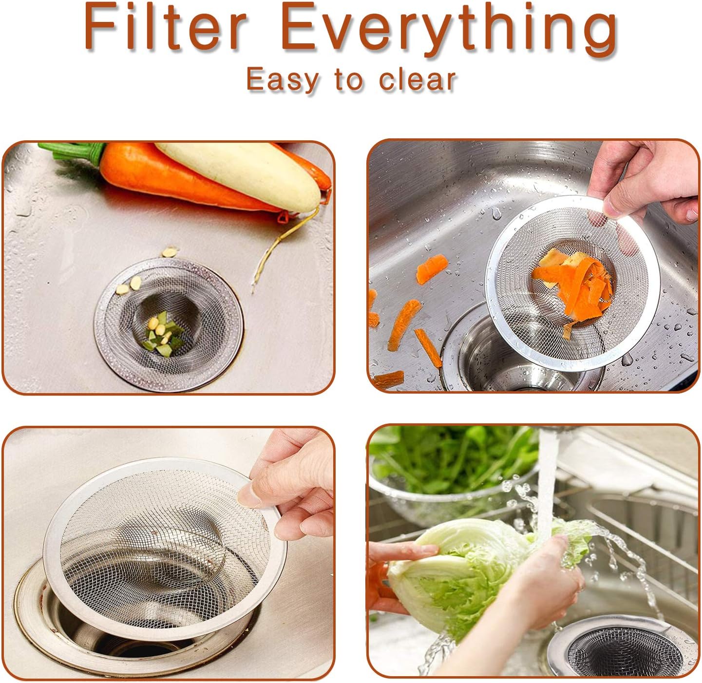 2pcs Heavy Duty Stainless Steel Slop Basket Filter Trap, 2.75" Top / 1" Mesh Metal Sink Strainer, Perfect for Kitchen Sink/Bathroom Bathtub Wash Basin Floor Shower Drain Balcony Drain Hole, Utility
