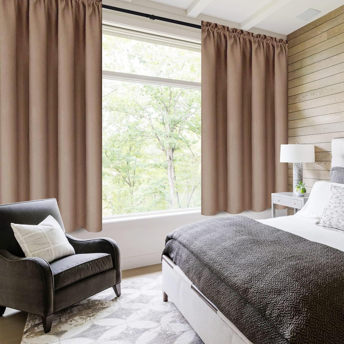 DWCN Blackout Curtains for Living Room Thermal Insulated, Energy Saving & Noise Reducing Bedroom Curtains, Khaki, W 70x L 63 Inch, Set of 2 Rod Pocket Curtain Panels