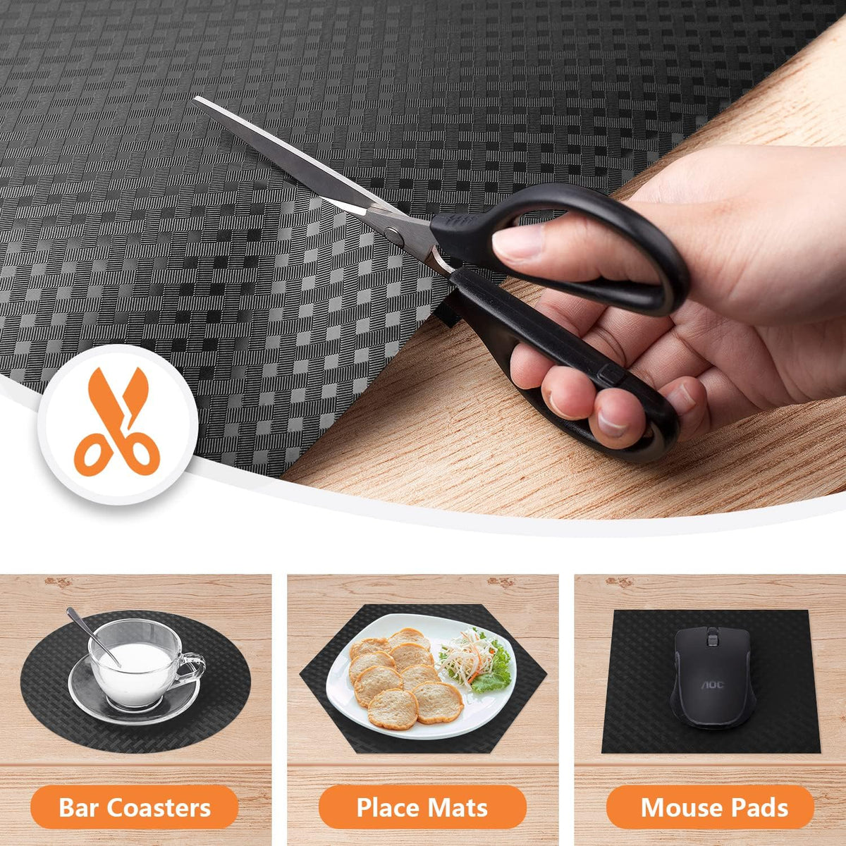 Shelf Liners for Kitchen Cabinets Refrigerator Liners Waterproof & Oil-Proof Kitchen Cupboard Liner Durable Drawer Mats EVA Material Non Adhesive Fridge Liner for Shelves - Black 23.6 x 236.2 Inches