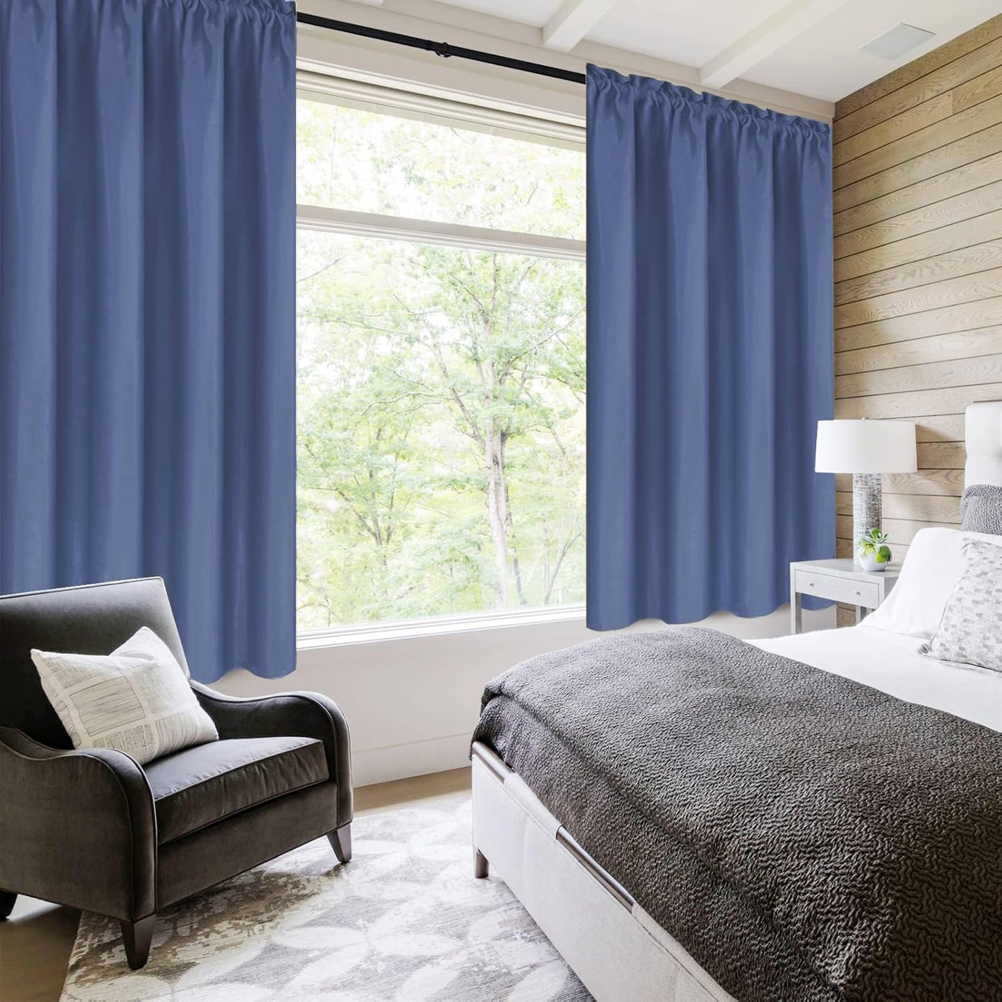 DWCN Blackout Curtains – Thermal Insulated, Energy Saving & Noise Reducing Bedroom and Living Room Curtains, Dusty Blue, W 42x L 54 Inch, Set of 2 Rod Pocket Curtain Panels