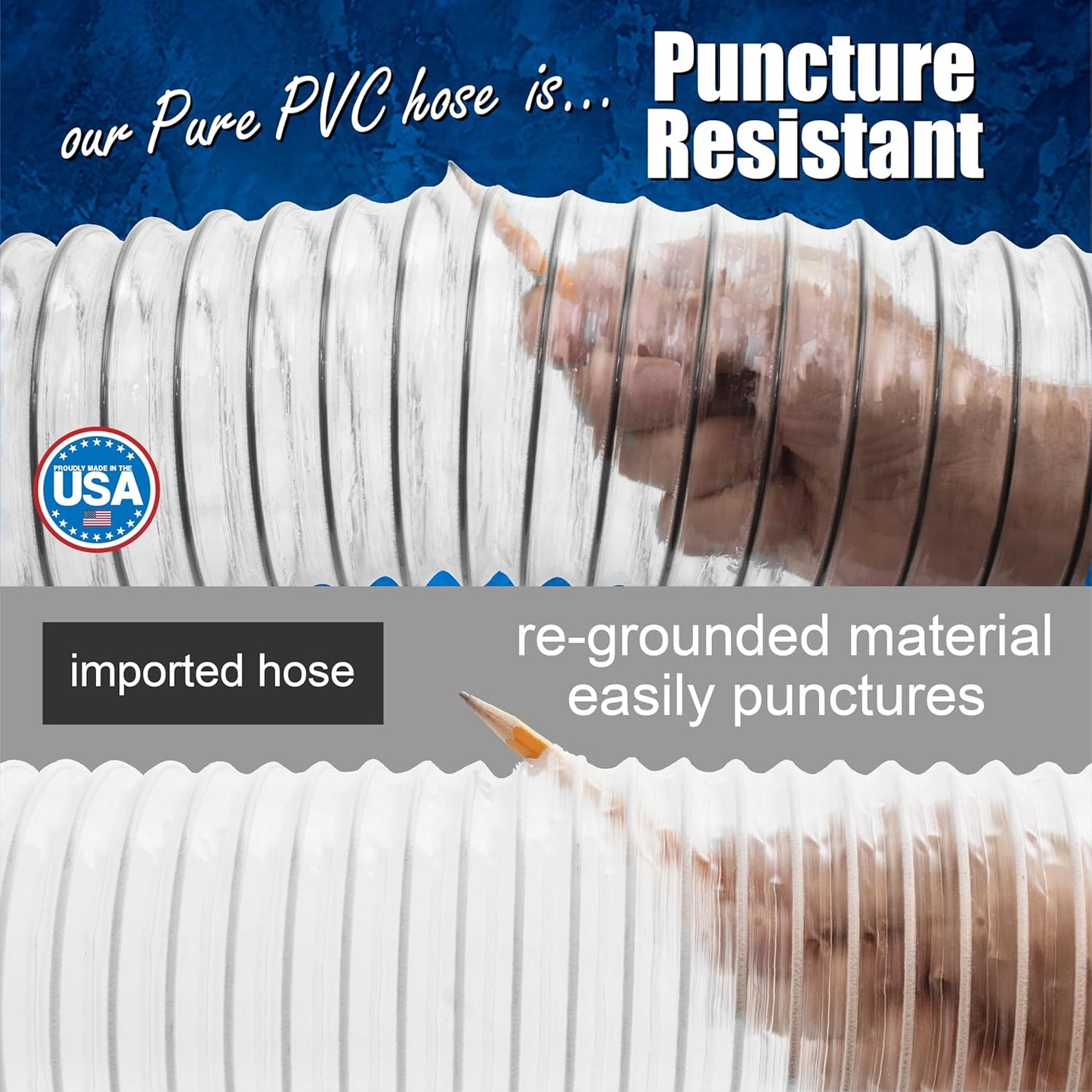 PVC Dust Collection Hose w/4 Thumbscrew Clamps, Puncture Resistant, Carbon Steel Wire, Clear Flexible PVC Dust Collector Hose, Proudly Made in USA (5" x 10')