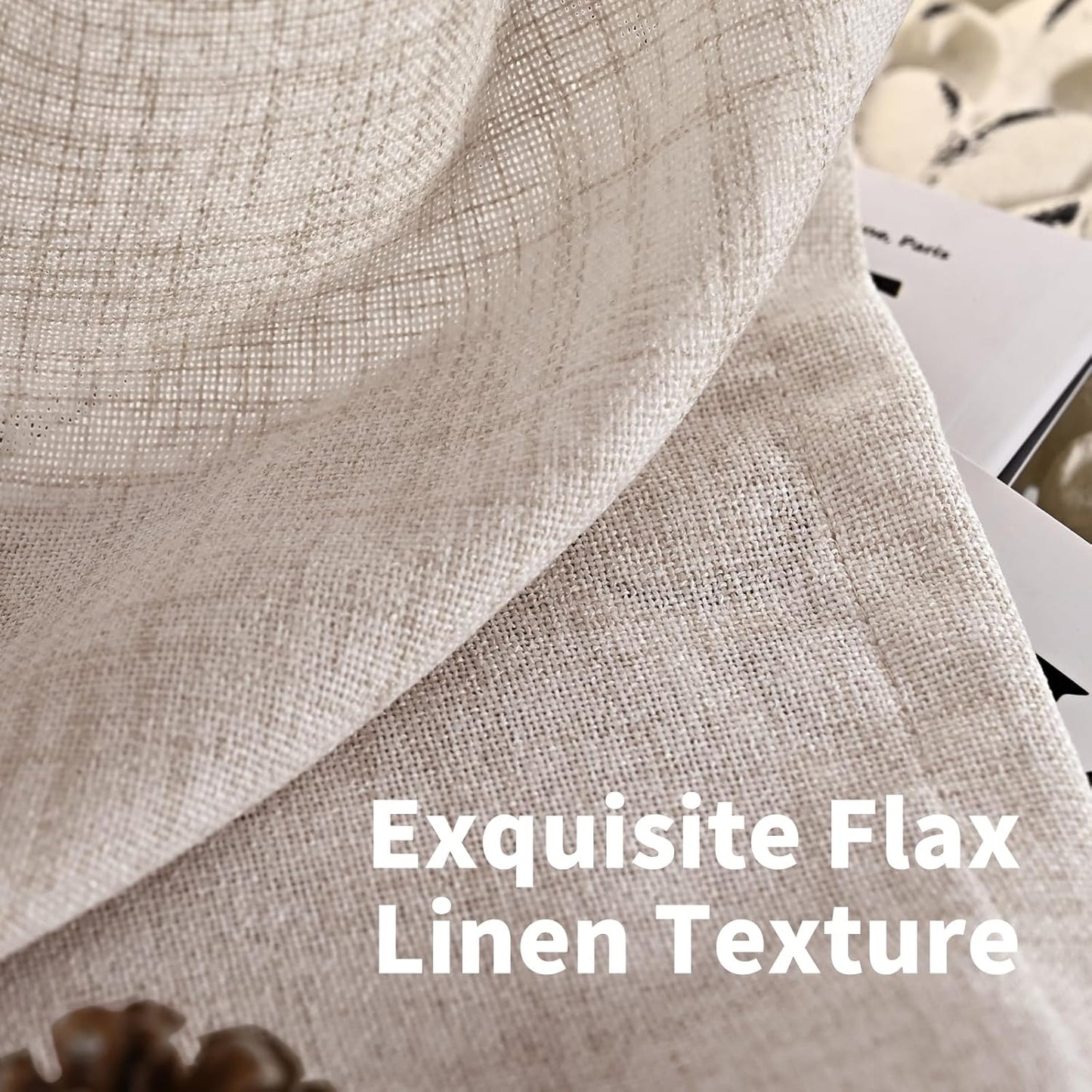 YoungsTex Linen Semi Sheer Curtains 90 Inch Length 2 Panels for Living Room, Light Filtering Textured Drapes Natural Rustic Window Treatments with Pinch Pleated for Living Room Bedroom, 40 X 90 Inch