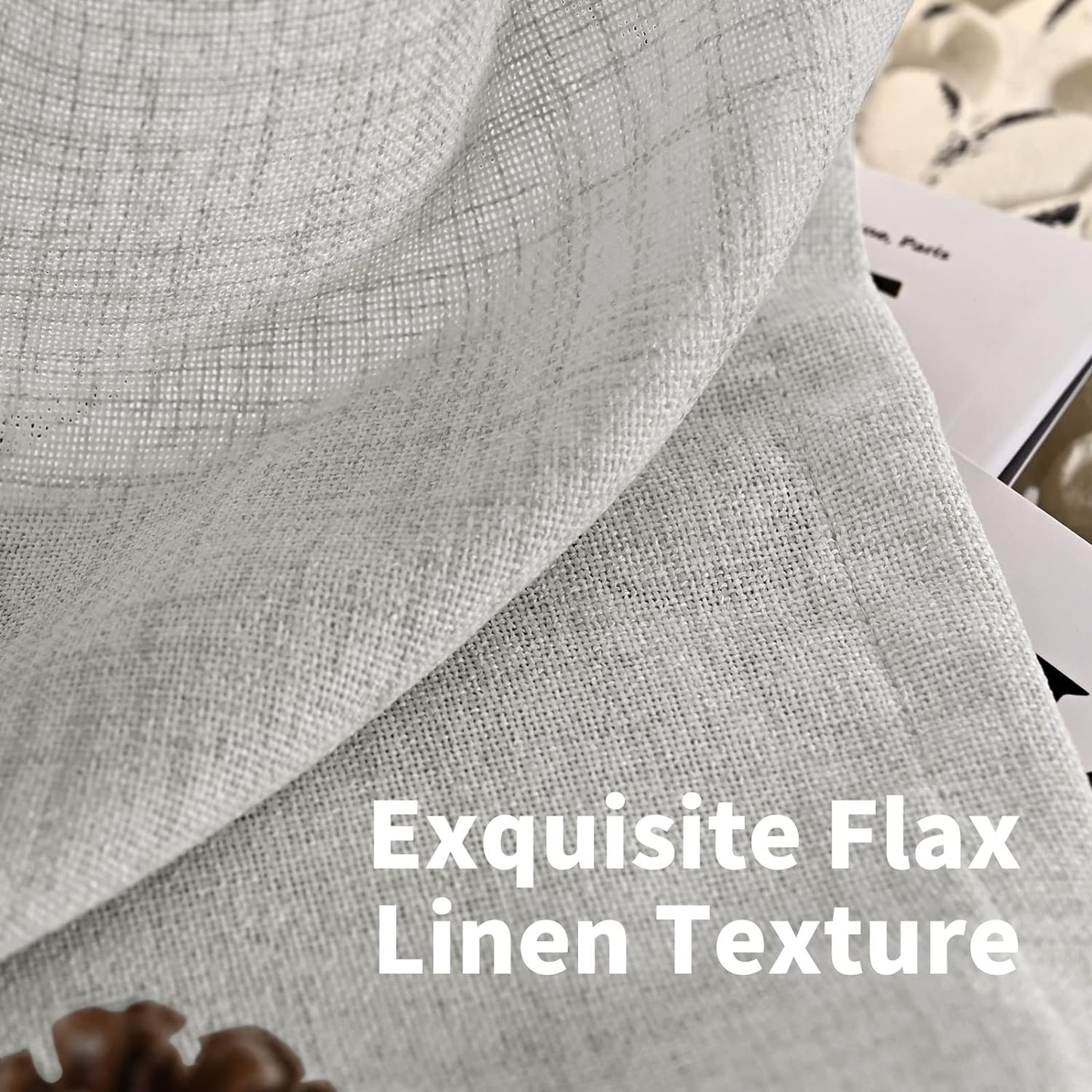 YoungsTex Light Grey Linen Curtains 63 Inch Length for Living Room, Rod Pocket Light Filtering Burlap Textured Drapes Back Tab for Bedroom Office Short Window Rustic, 2 Panels, 42 X 63 Inch