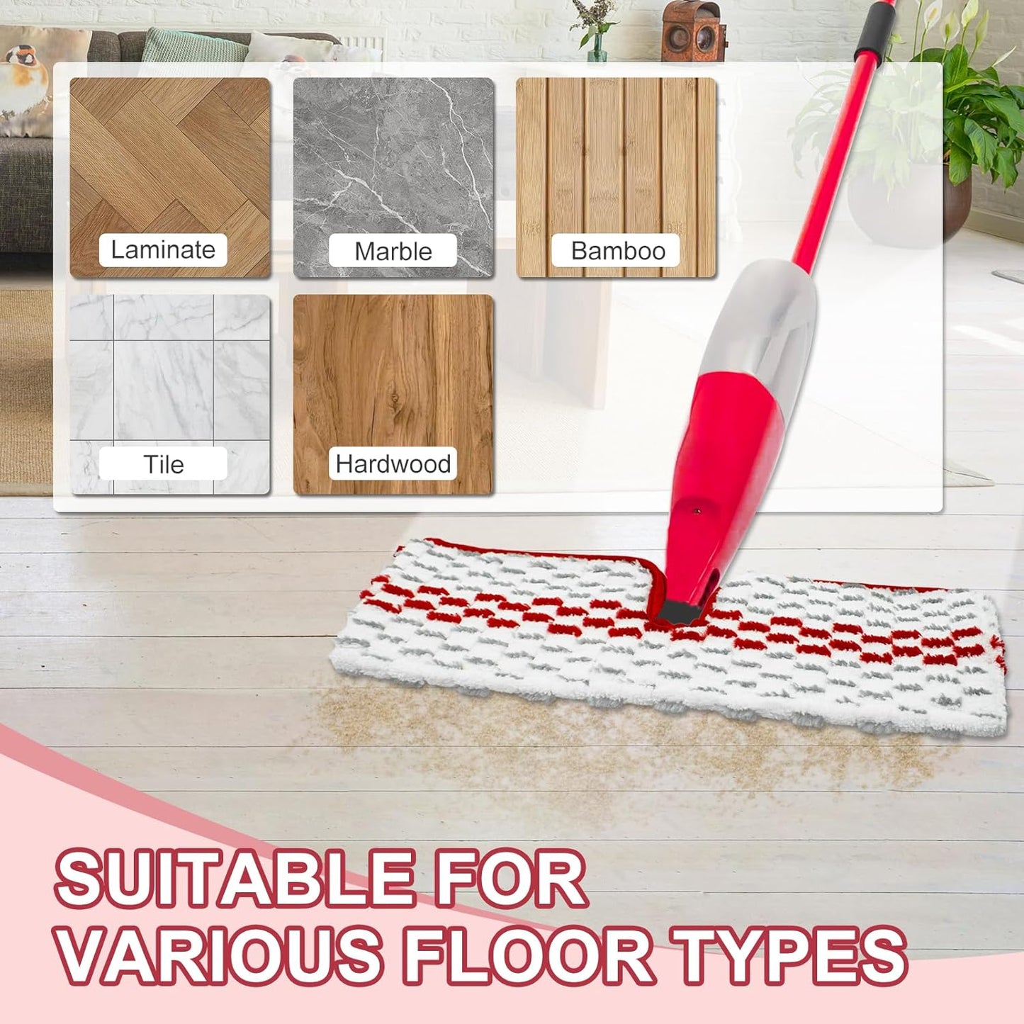 Spray Mop Pads Compatible with Promist Max - Reusable Mop Refills for Oceda Promist Max, Microfiber Double Sided Usable Dry Wet Floor Cleaning (6 Pack Red)
