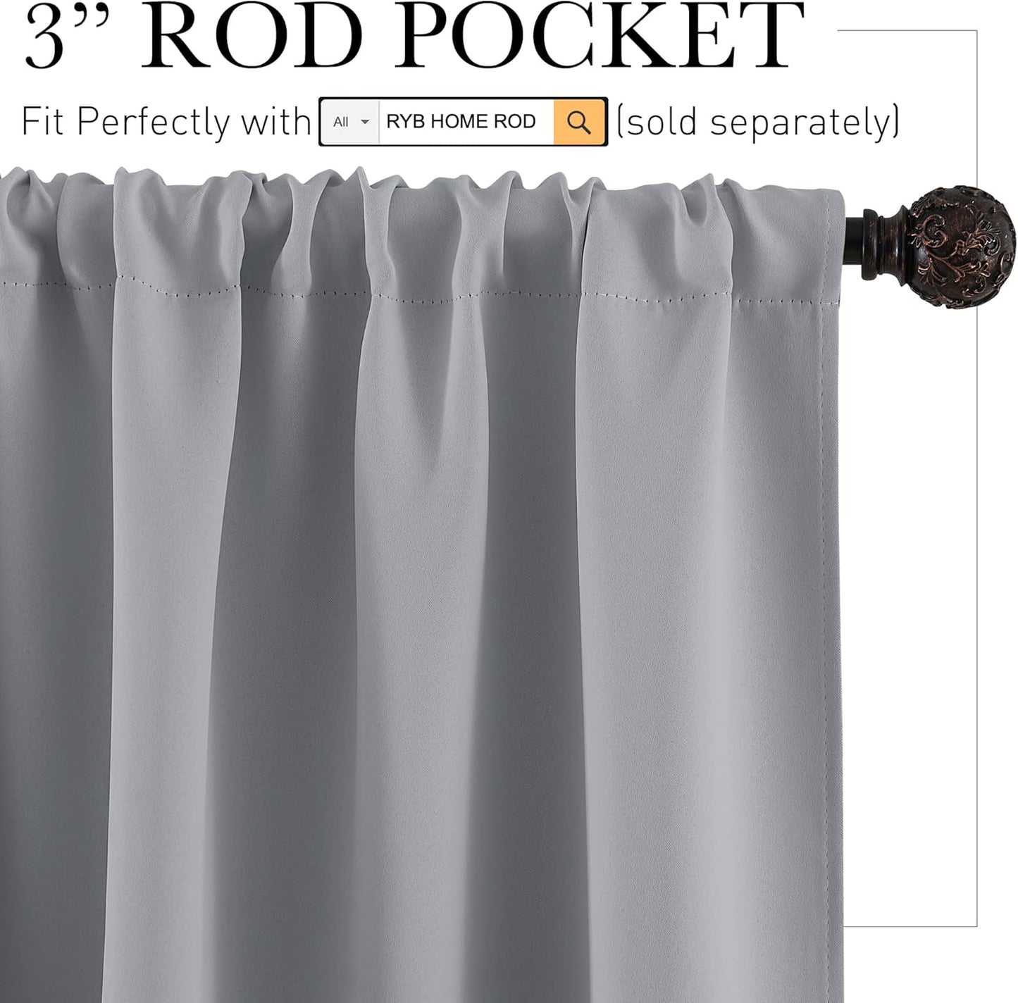 RYB HOME Bathroom Window Curtains - Super Soft Blackout Privacy Curtains for Baby Nursery Bedroom Basement Garege Workshop Kitchen Dining Living Room, W 29 x L 30, Silver Grey, 2 Pcs