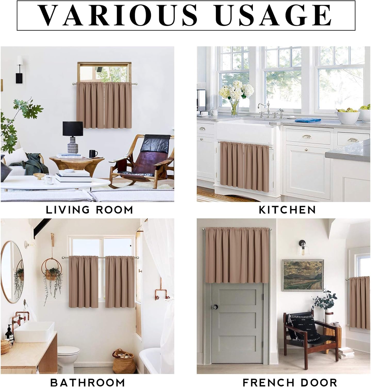 RYB HOME Small Window Curtains with Rod Pocket Design, Blackout Privacy Curtains Drapes Energy Efficient Covering for Closet Pantry W 29 x L 45 inches, 2 Panels, Mocha