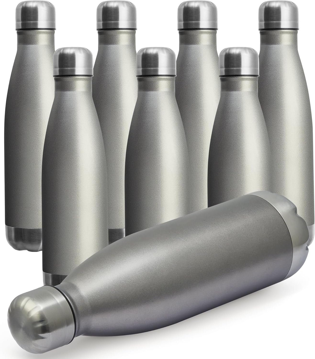 MEWAY 17oz Sport Water Bottle 8 Pack Vacuum Insulated Stainless Steel Leak-Proof Double Wall Cola Shape Water Bottle,Keep Drinks Hot & Cold (Cold Gray,8 Pack)