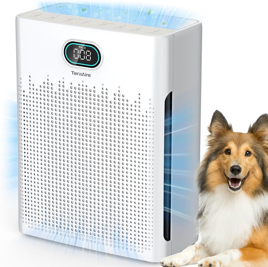 Air Purifiers for Home Cover Up to 2200 Ft², HEPA Air Purifier with Washable Pre-filter, Pet mode, PM 2.5 Air Quality Monitor Fragrance Sponge for Smoke, Odor, Dander, Pollen (White)