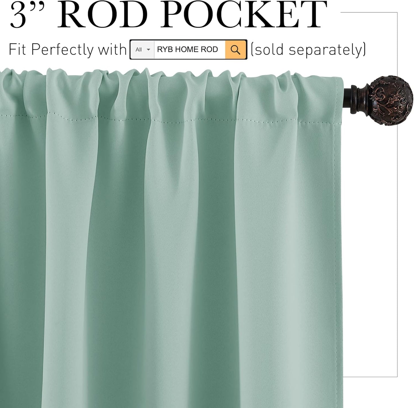 RYB HOME Bedroom Curtains Short - Blackout Privacy Energy Saving Curtains for RV Bunk Camper Bathroom Basement Kitchen Door Window Decor, 52 inch Width x 36 inch Length, Aqua, 2 Pcs