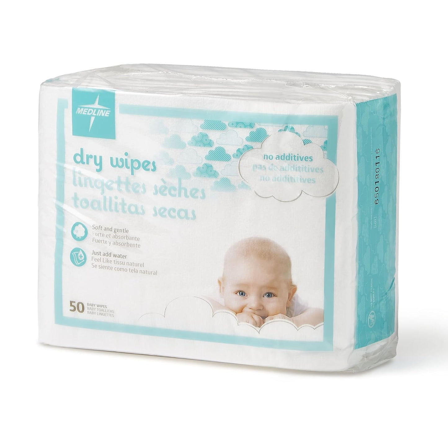 Medline Ultrasoft Disposable Dry Cleansing Cloths, Fragrance-Free, 10 x 13 inches, 50 per Bag, One Bag