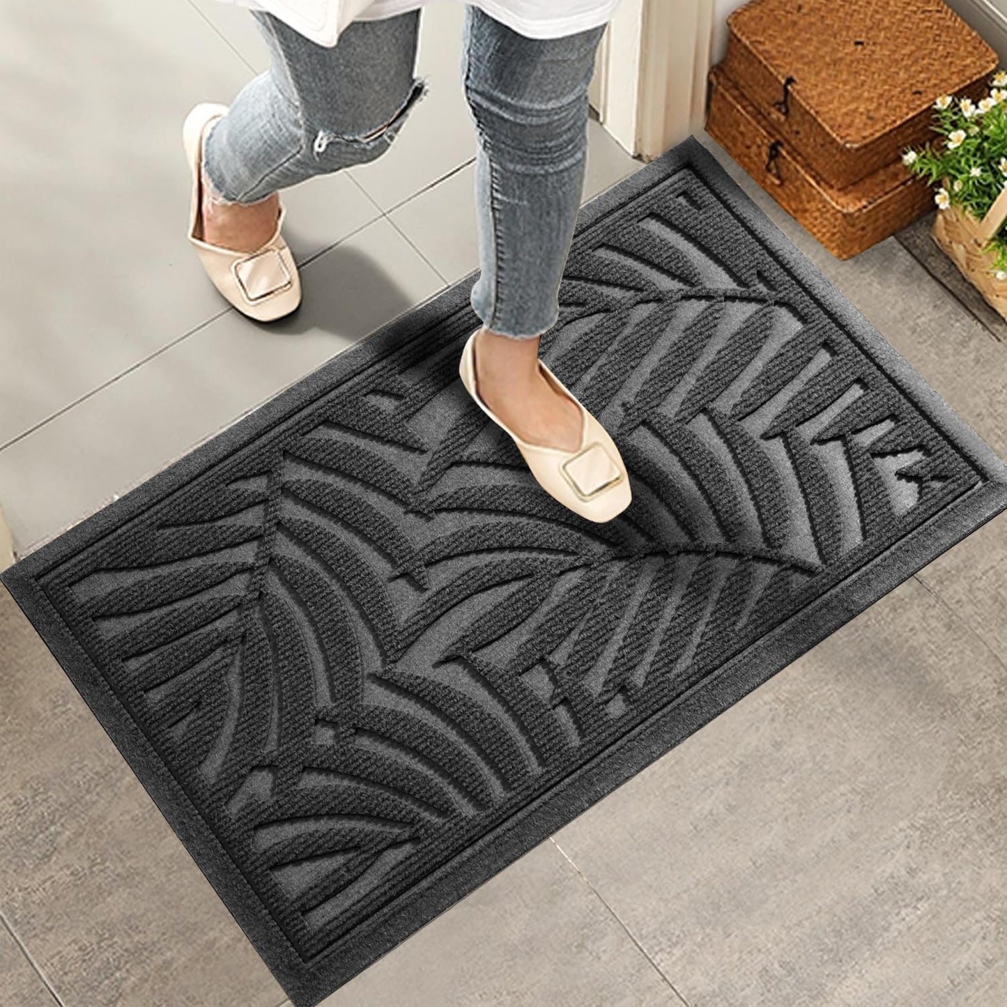 Front Door Mat, Absorbent Resist Dirt Welcome Door Mat Indoor Outdoor, Waterproof Doormat, Sturdy Non Slip Backing, Fade Resistant, Low Profile Entry Mat for Entryway, 47×32, Grey