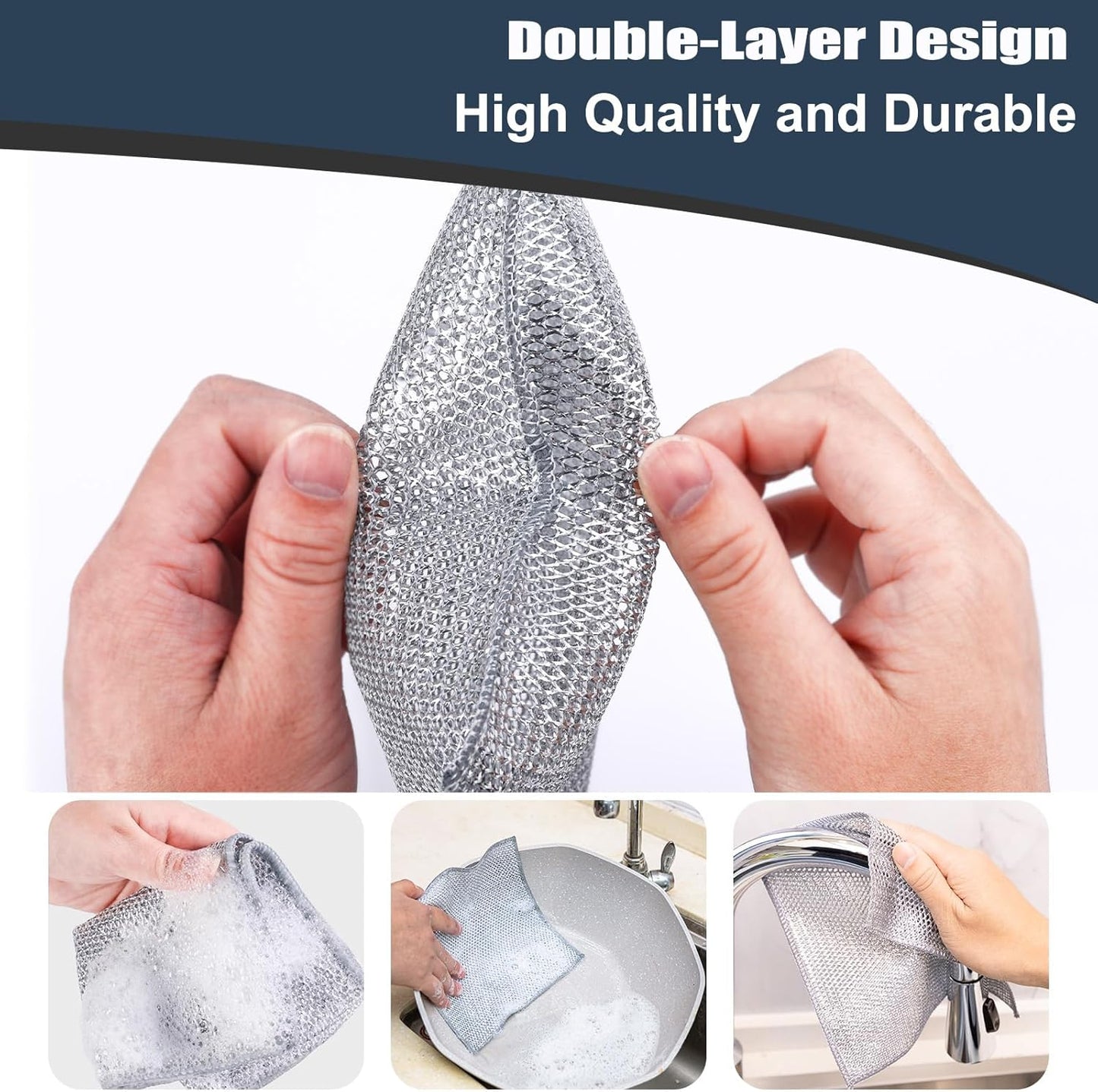 Navona 30 Pcs New Upgrade Steel Wire Dishcloth,Double-Layer Steel Wire Cleaning Cloth,Powerful Cleaning Non-Scratch Wire Dishcloth Rag for Cookware, Sinks, Dishes, Stove Tops