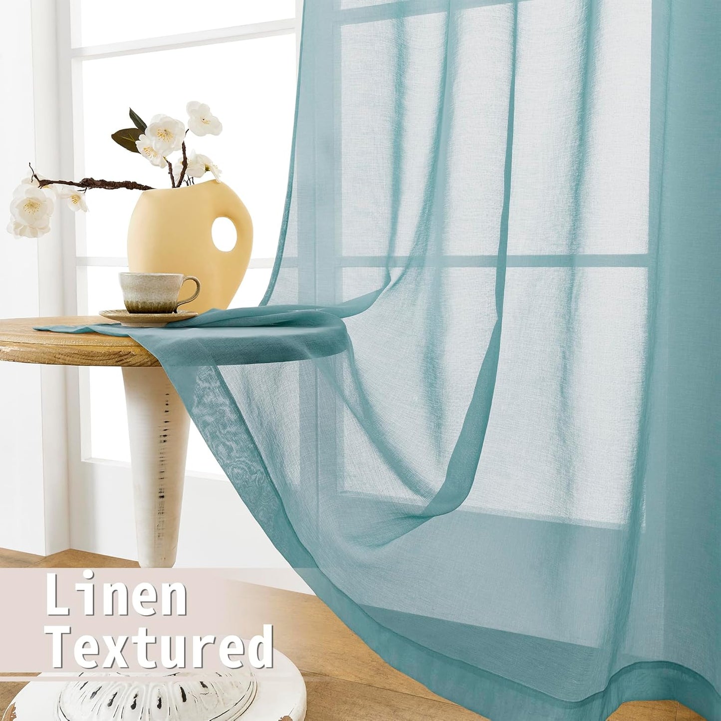 Tollpiz Short Sheer Door Curtain Closet Linen Textured Curtain Sheers Doorway Light Filtering Voile Patio Door Rod Pocket Curtains French Door, 54 x 54 inches Long, Dusty Blue, Set of 1 Panel