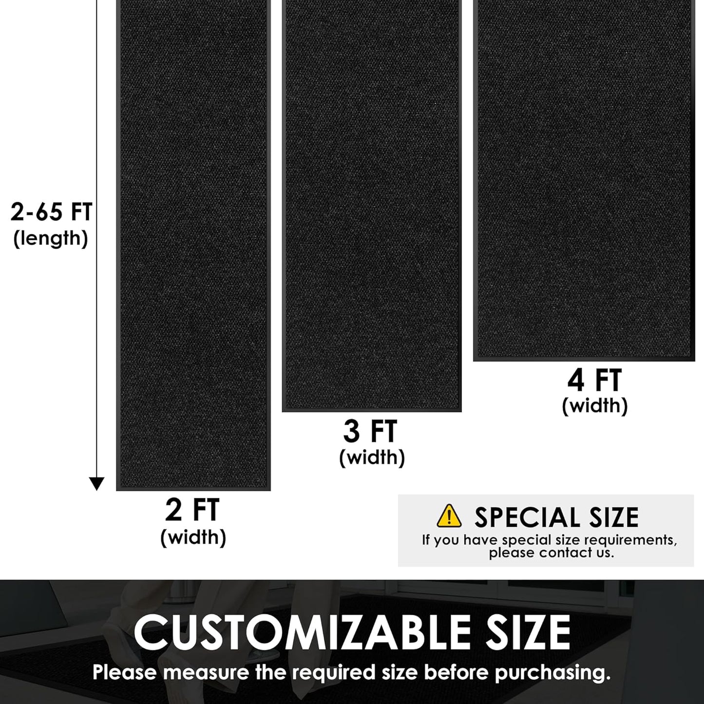 4′ x 56′ Front Door Mat Indoor Outdoor Entrance, Commercial Floor Mat Heavy Duty Dirt Trapper Entryway Doormat, Custom Size Non Slip Rubber Backing Welcome mat, Door Mat for High Traffic Area