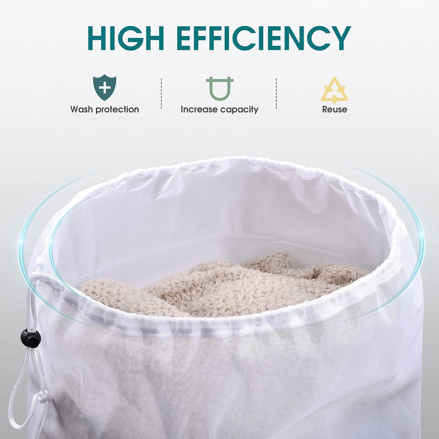 OTraki 2 Pcs Large Mesh Laundry Bags, 24X36 Inch Heavy Duty Drawstring Laundry Wash Bag, Dirty Clothes Laundry Hamper Liner Machine Washable Storage Bag for Travel Dorm Camp Hotel Beach White