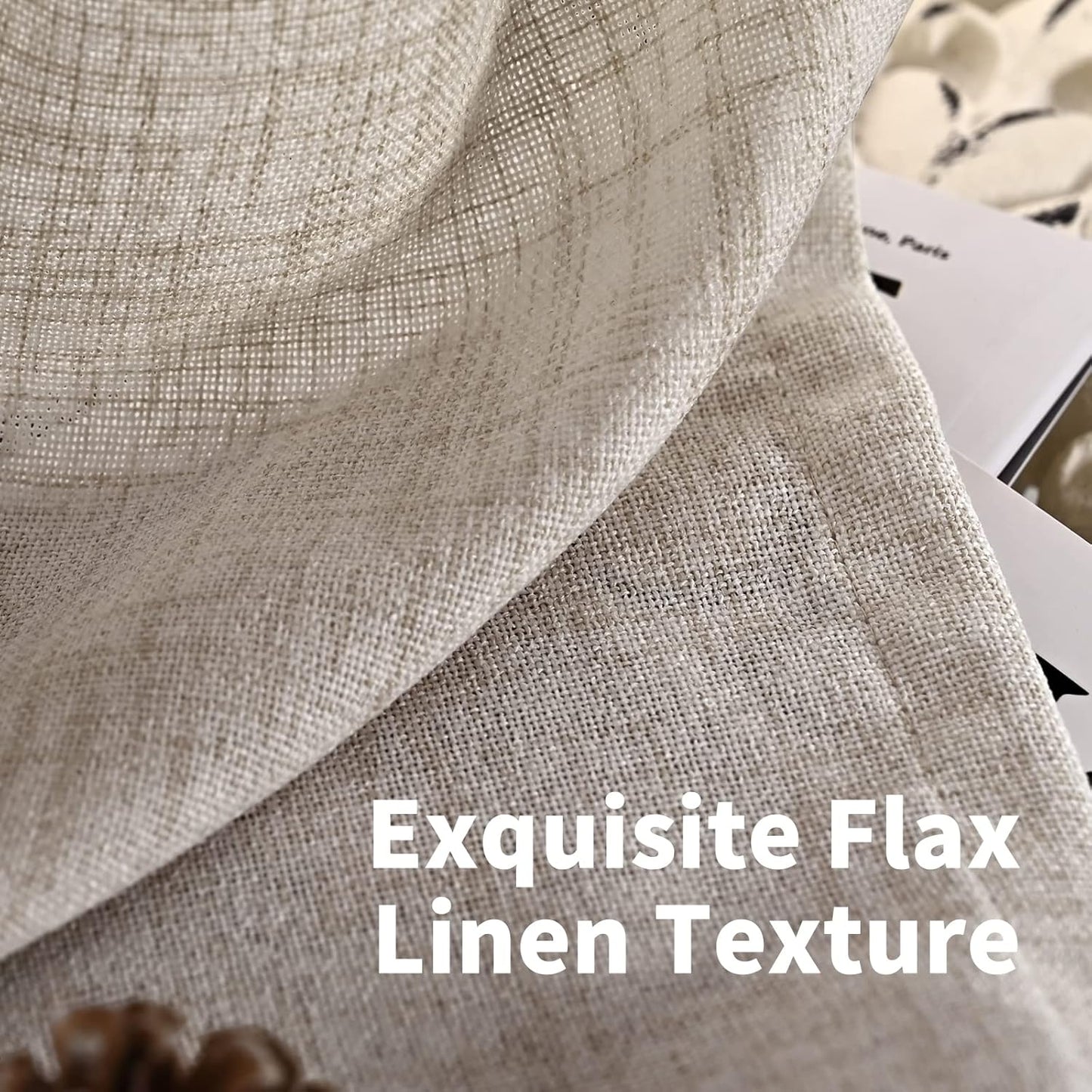 YoungsTex Linen Semi Sheer Curtains 78 Inch Length for Living Room, Light Filtering Window Treatments Drapes Rod Pocket Back Tab Natural Privacy for Bedroom, 2 Panels, 52 X 78 Inch