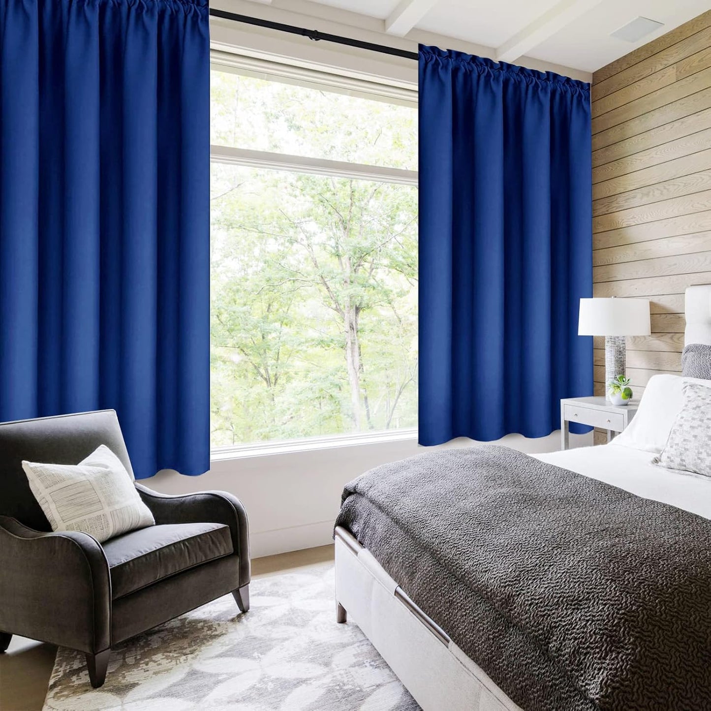 DWCN Blackout Curtains Room Darkening Thermal Insulated Bedroom Curtains Window Curtain Panels, 38 x 54 inches Long, Set of 2 Classic Blue Rod Pocket Drapes
