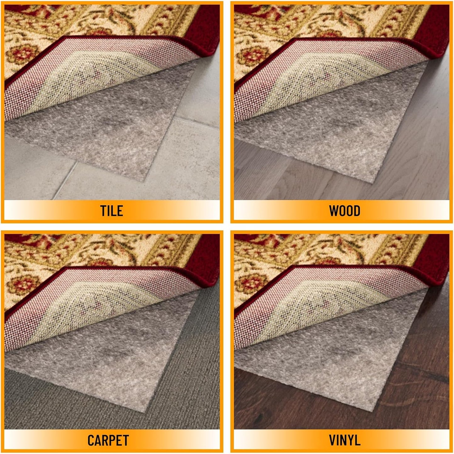 Ottomanson 4' x 8' Non-Slip Rug Pad Gripper 1/4 Inch Thick Dual Surface Felt + Rubber Gripper - Safe for All Floors, Brown