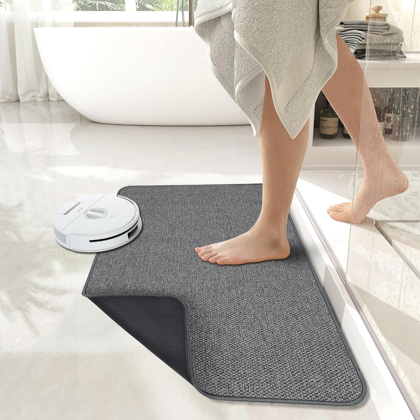 Bath Mat,Ultra Thin Bathroom Rugs,Rubber Bath Mats for Bathroom,No Slip Bath Rugs,Quick Dry,Machine Washable,Low Pile,Absorbent,Shower Outside,Sink,Home Decor Accessories.Dark Grey,2'x3'(24x36inch)