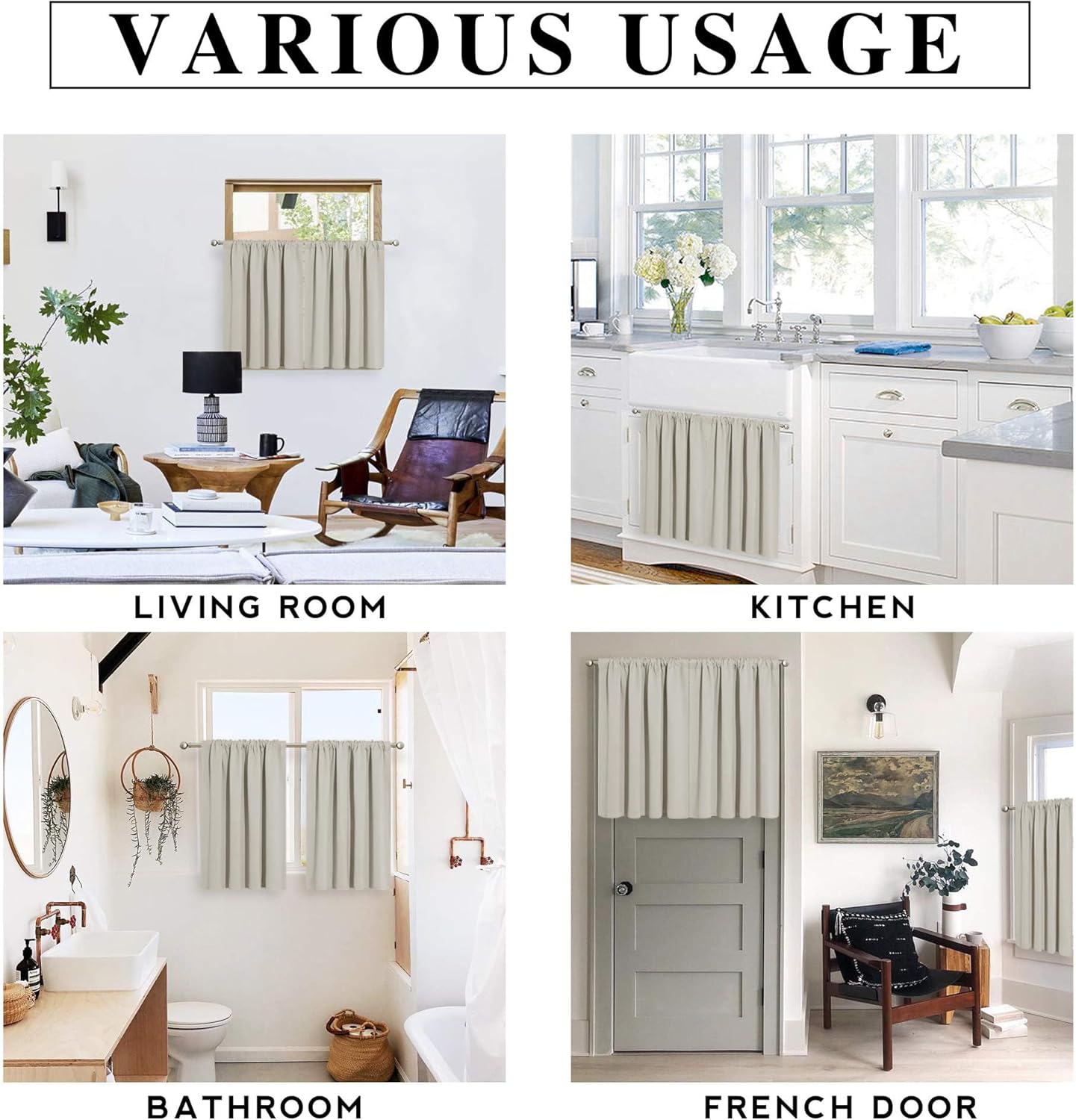 RYB HOME Blackout Short Cafe Curtains, Privacy Light Block Small Window Curtains for Bedroom Kitchen Basement Dining Classroom, W 42 x L 36 inches, Natural, 2 Panels