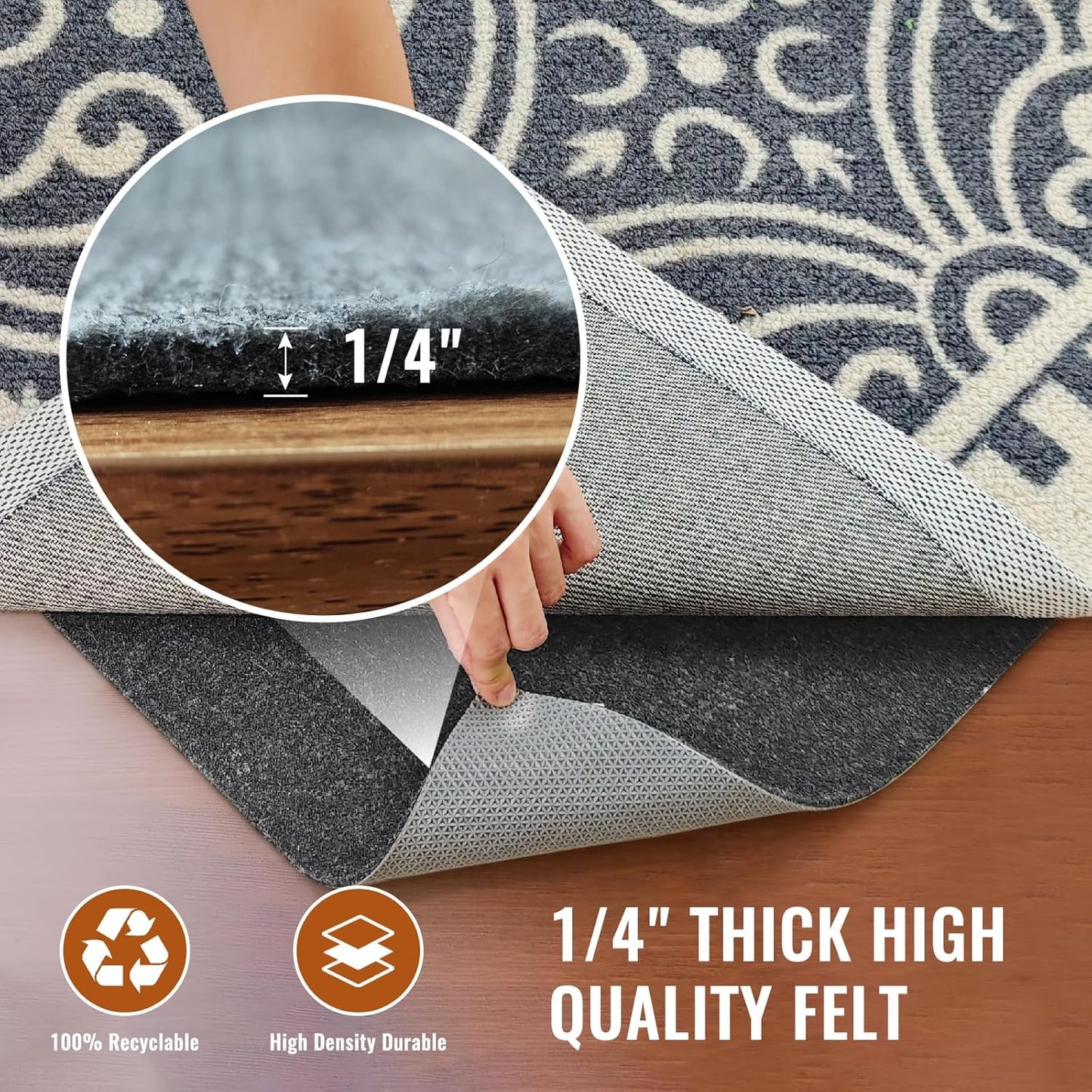 Felt Rug Pad, 5 x 8 Ft Rubber Non-Slip Rug Pad Gripper, Keep Rugs Secure and in Place, Extra Strong Under Carpet Mat Cushion - for All Floors