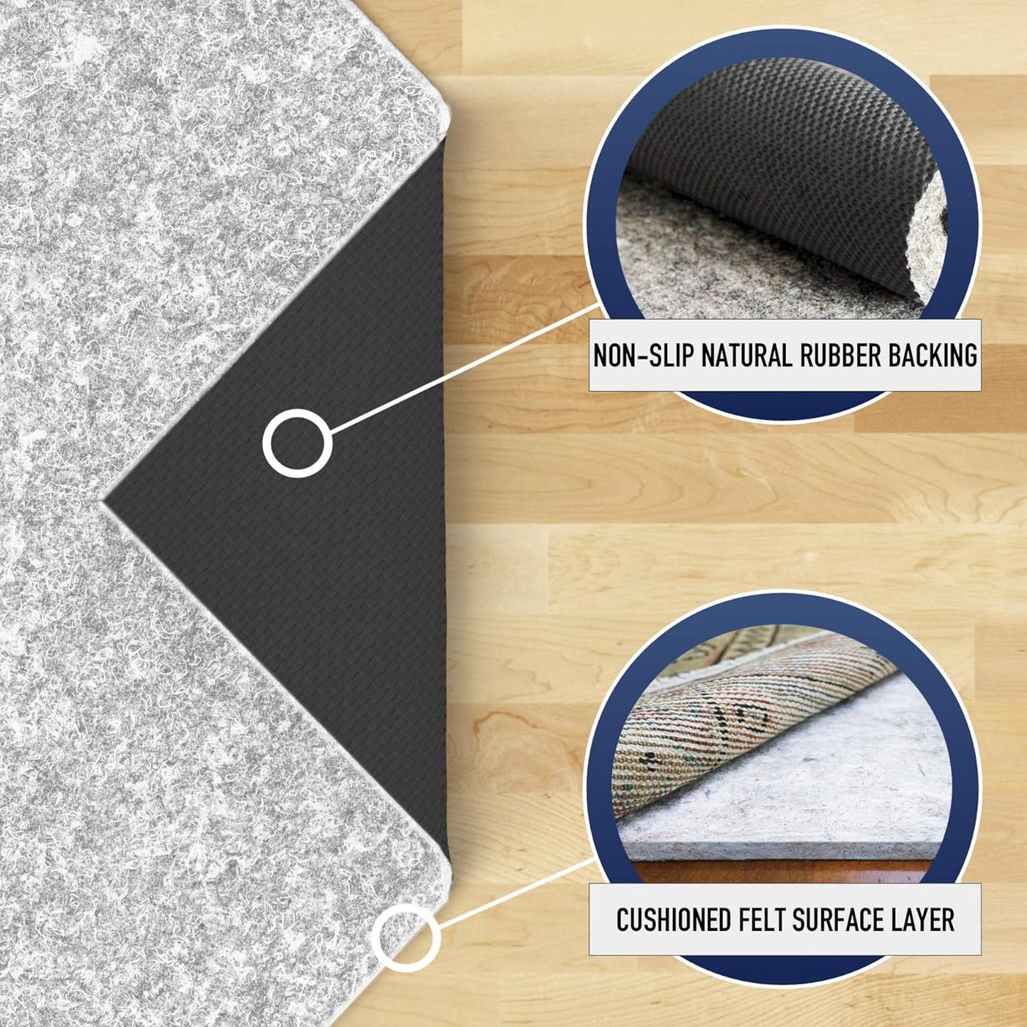 RUGPADUSA - Dual Surface - 11'x14' - 1/4" Thick - Felt + Rubber - Non-Slip Backing Rug Pad - Safe for All Floors