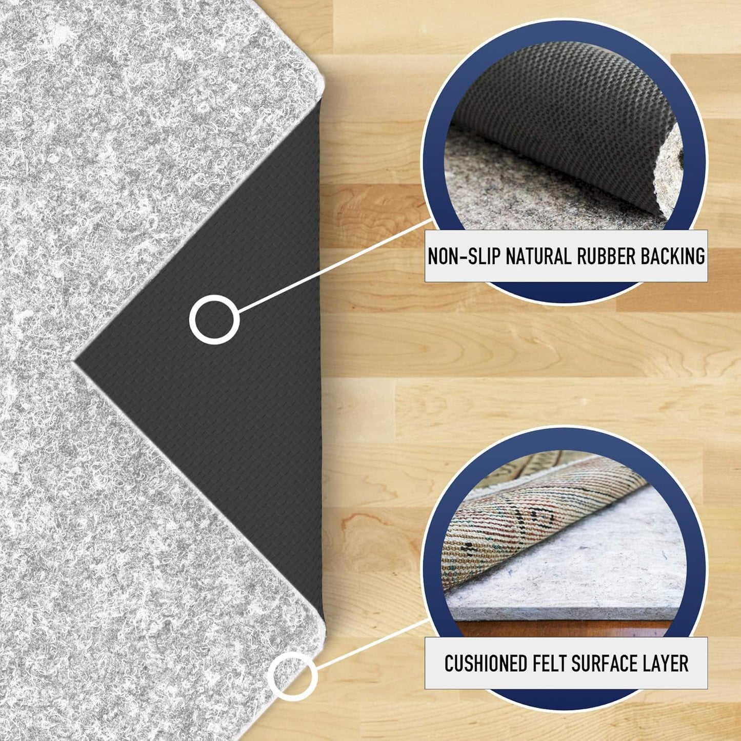 RUGPADUSA - Dual Surface - 2'x8' - 1/4" Thick - Felt + Rubber - Non-Slip Backing Rug Pad - Safe for All Floors