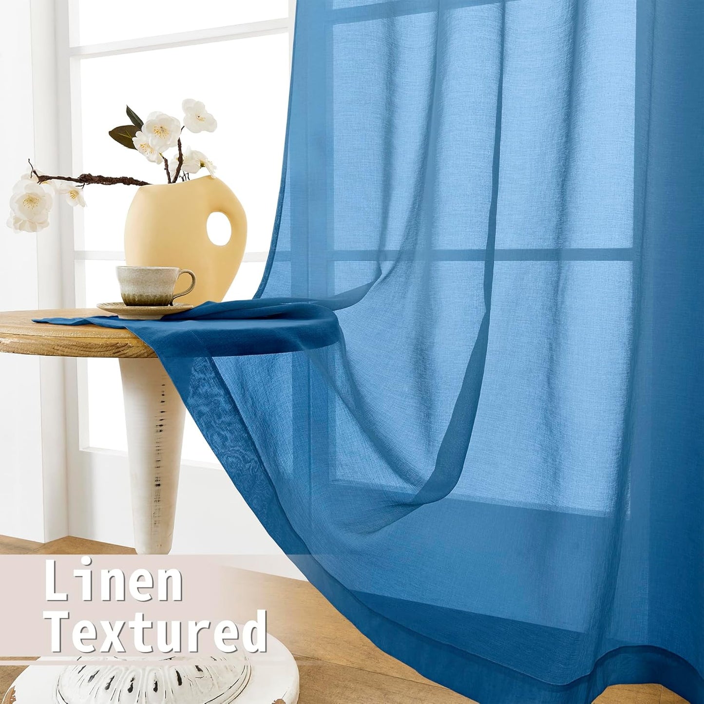 Tollpiz Short Sheer Door Curtain Closet Linen Textured Curtain Sheers Doorway Light Filtering Voile Patio Glass Door Rod Pocket Curtains French Door, 54 x 54 inches Long, Classic Blue, Set of 1 Panel