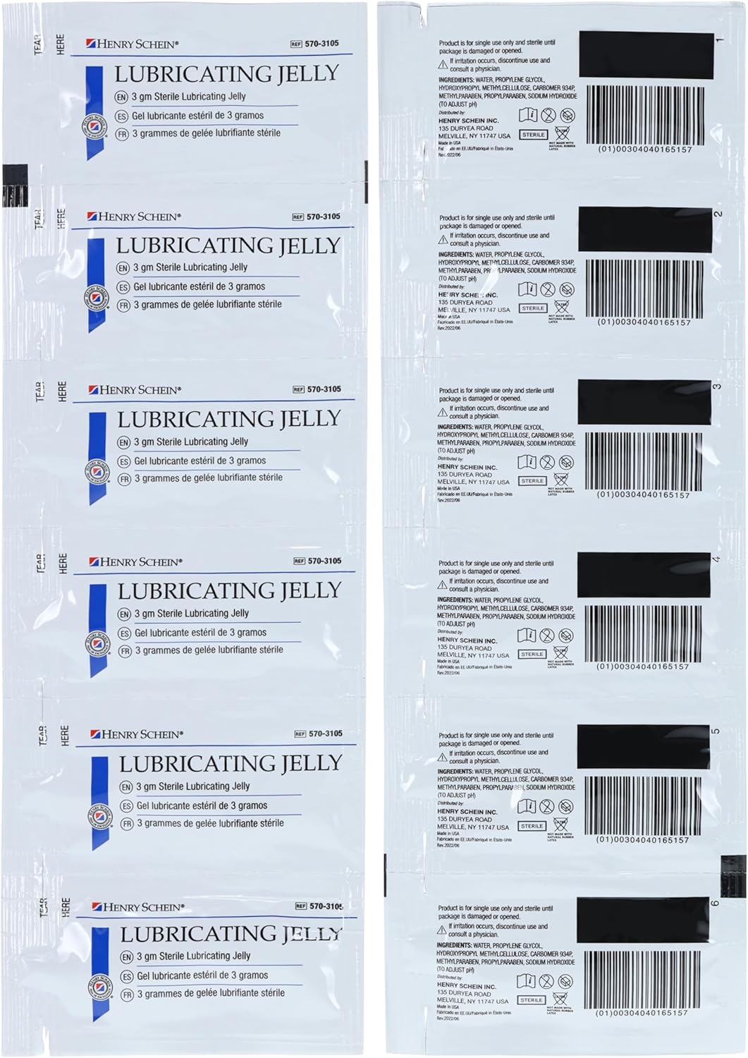 Henry Schein Sterile Lubricating Jelly – 3g Single-Use Packets, Ideal for Medical and Clinical Applications, Convenient Box of 144 Individually Sealed Packets for Hygiene and Precision