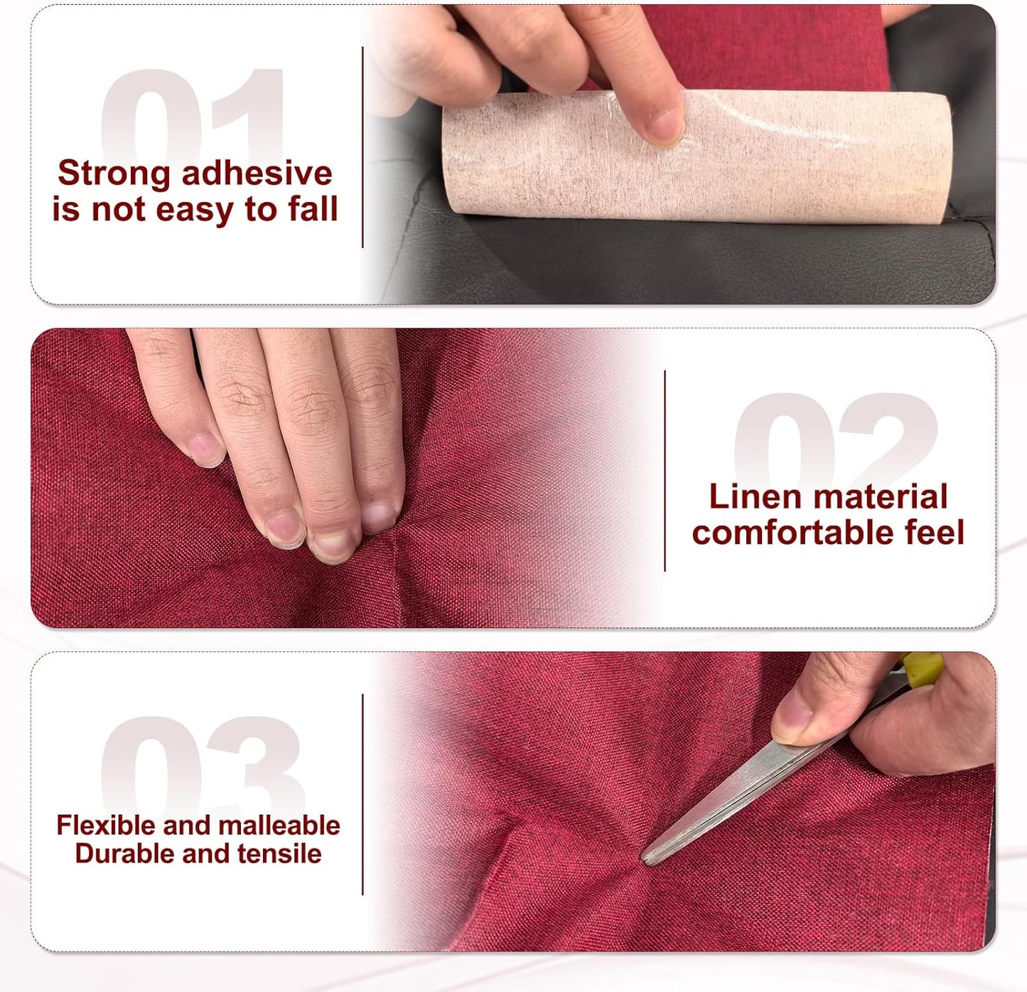 PATIKIL 70x6.2 Inch Linen Repair Tape, Repair Fabric Patch Self Adhesive Couch Patch Line Repair Patch for Furniture Sofa Car Seats Office Chairs, Light Beige
