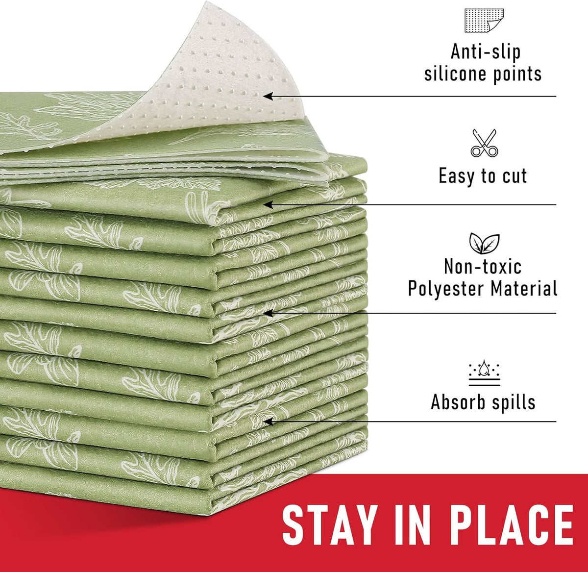 Cooyes Large Refrigerator Liners for Shelves, 12 Pack, 17.7" × 24", Fridge Drawer & Shelf Liners for Kitchen Cabinets Non-Adhesive, Breathable Cloth Material, Keep Produce Fresh Longer, Sage Green