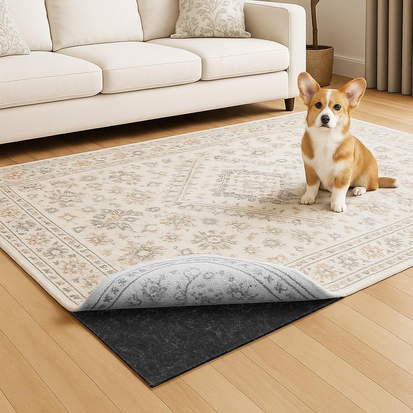 Warmstar 2x8 FT Non Slip Rug Pad,100% Waterproof Felt Rug Pad for Hardwood Floors,1/2” Thick Soft Carpet Pad with Natural Rubber Backing, Secure Grip & Floor Protection