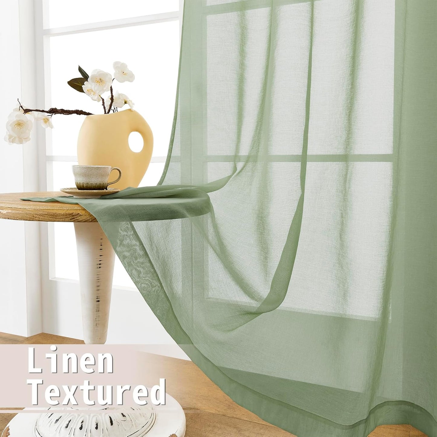 Tollpiz Sheer Door Curtain Closet Linen Textured Curtains Sheer Doorway Light Filtering Voile Patio Door Rod Pocket Curtain French Door, 54 x 72 inches Long, Sage Green, Set of 1 Panel