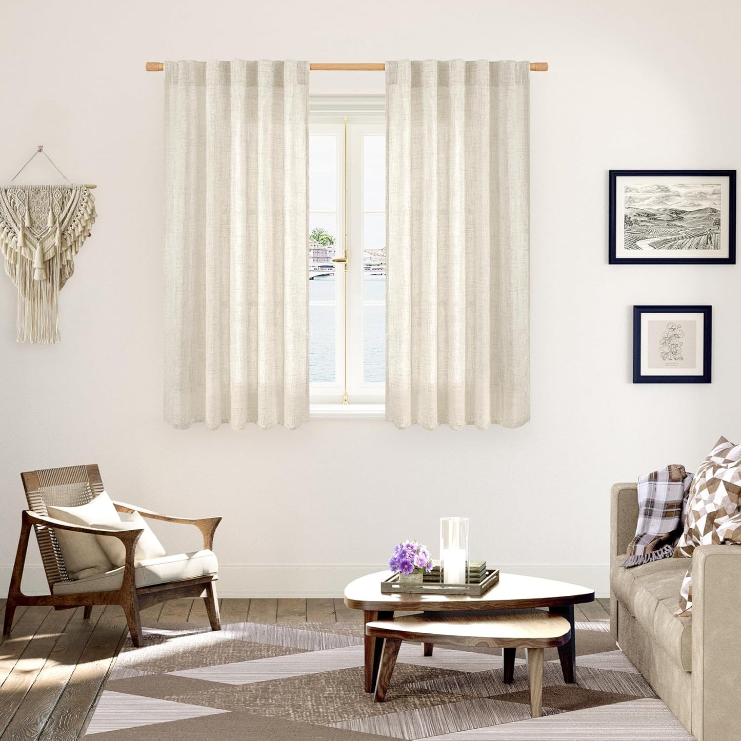 YoungsTex Linen Curtains 54 Inch Length for Kitchen, Light Filtering Semi Sheer Small Window Drapes Rod Pocket Back Tab for Living Room Cafe Farmhouse, Linen, 2 Panels, 42 X 54 Inch