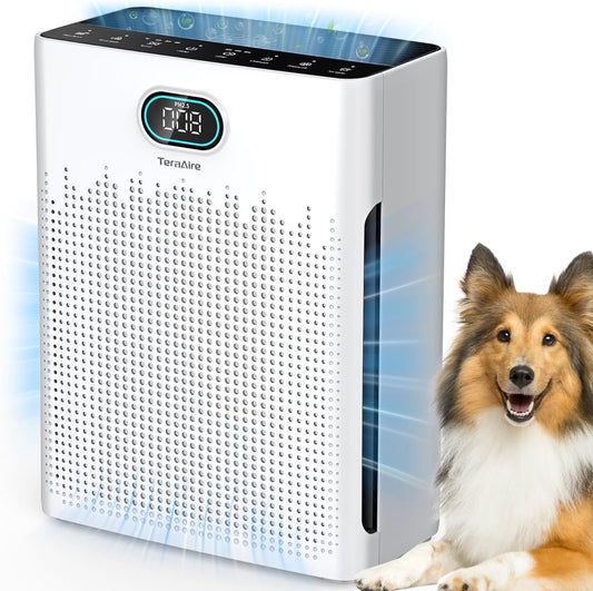 Air Purifiers for Home, PM 2.5 Air Quality Monitor Cover Up to 2200 Ft² with Pet mode, Timer, HEPA Air Purifier with Washable Pre-filter, Fragrance Sponge for Smoke, Odor, Dander, Pollen (Black)