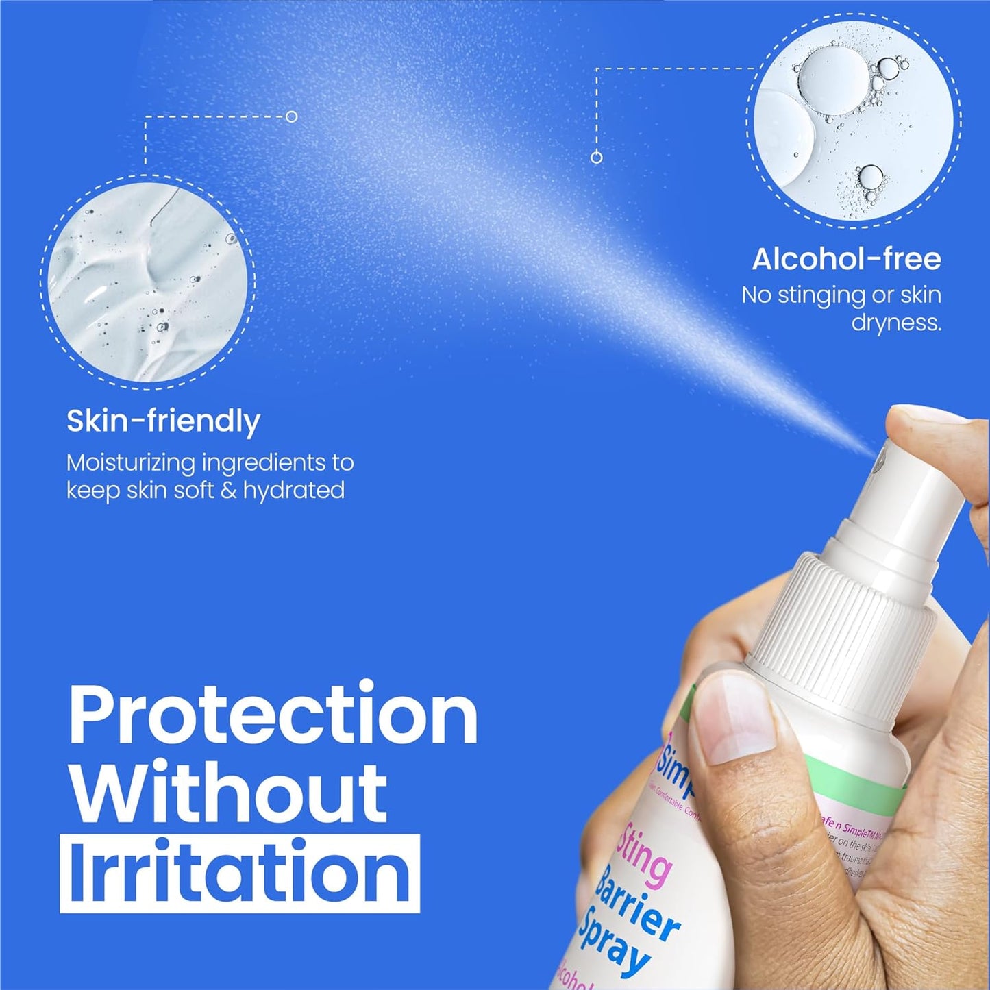 Safe n' Simple No Sting Barrier Film Spray - 2 Oz - Odor-Free Pre Tape Solution - No-Alcohol Skin Prep - Adult Adhesive Spray for Skin Protectant