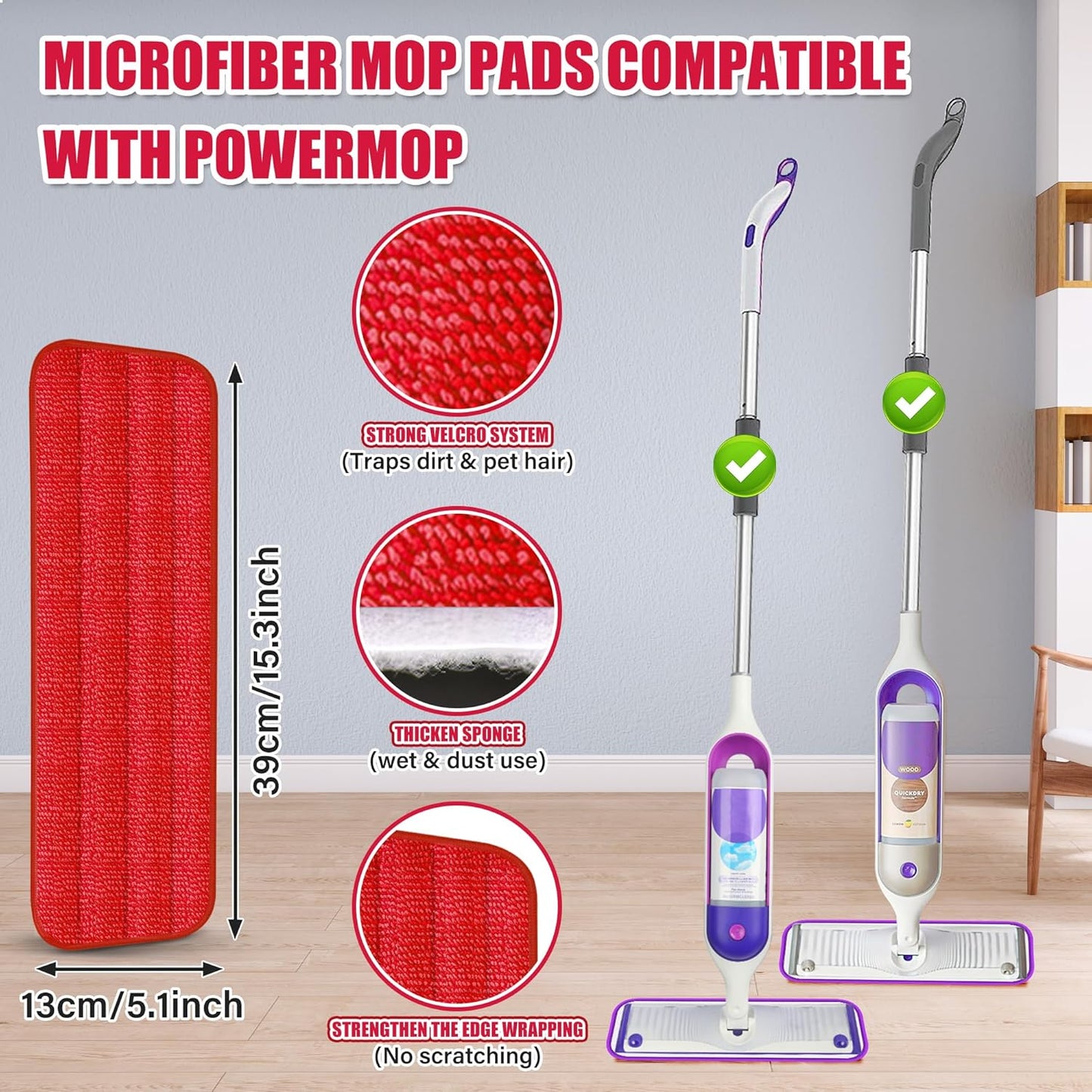 Spray Wet Mops for Hardwood Floor Cleaning: EXEGO Microfiber Dry Dust Spray Mop with 3 Washable Pads fit for Swiffer PowerMop - Wet Jet Mop Flat Floor Mops with Sprayer for Wood Laminate Ceramic Tiles