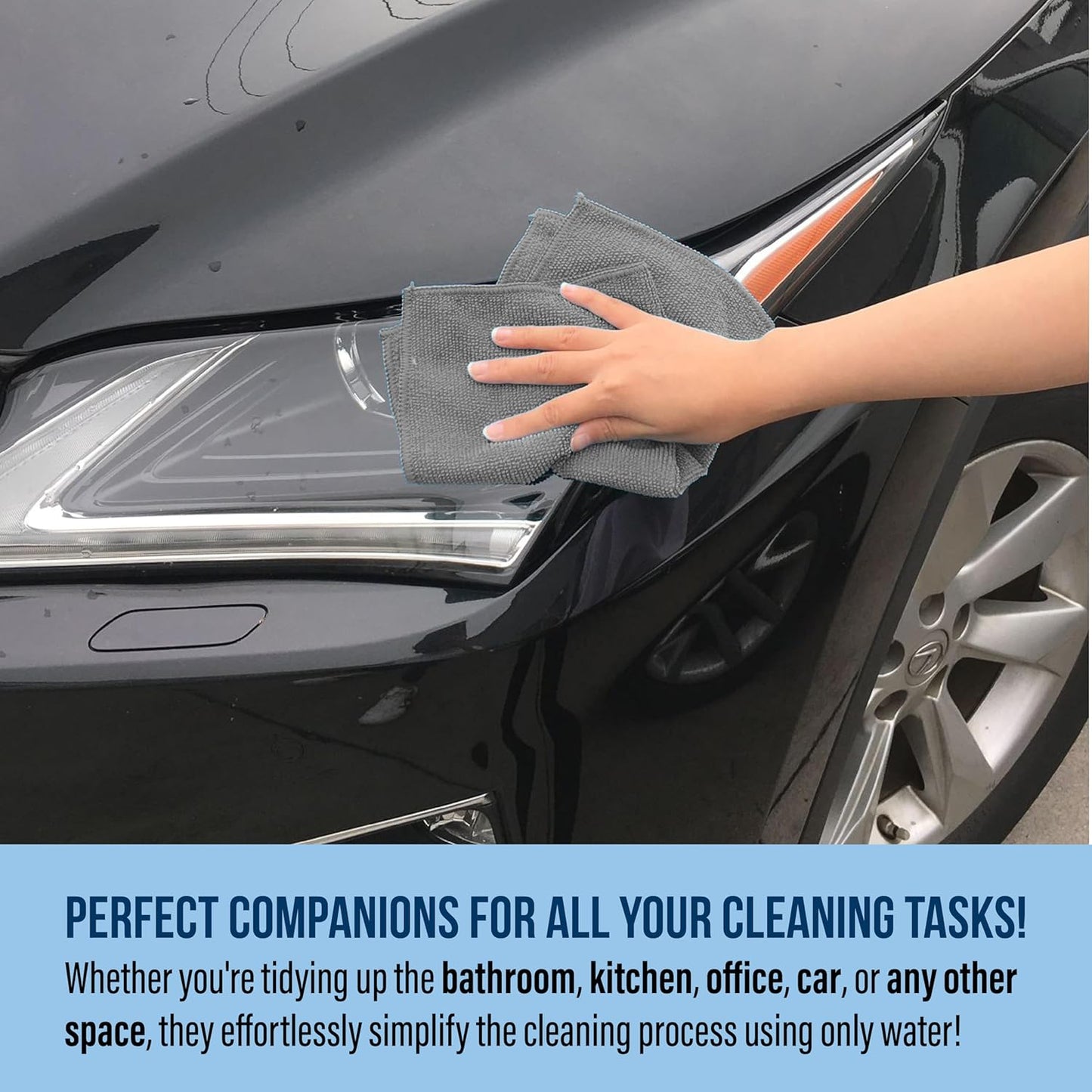 GREEN LIFESTYLE Chamois Cloth, Microfiber Cleaning Cloth 150 Pack, Borderless Towels Cleaning, Car Microfiber Towel, Drying Car Wash Towels (11.5" x 11.5", Grey)