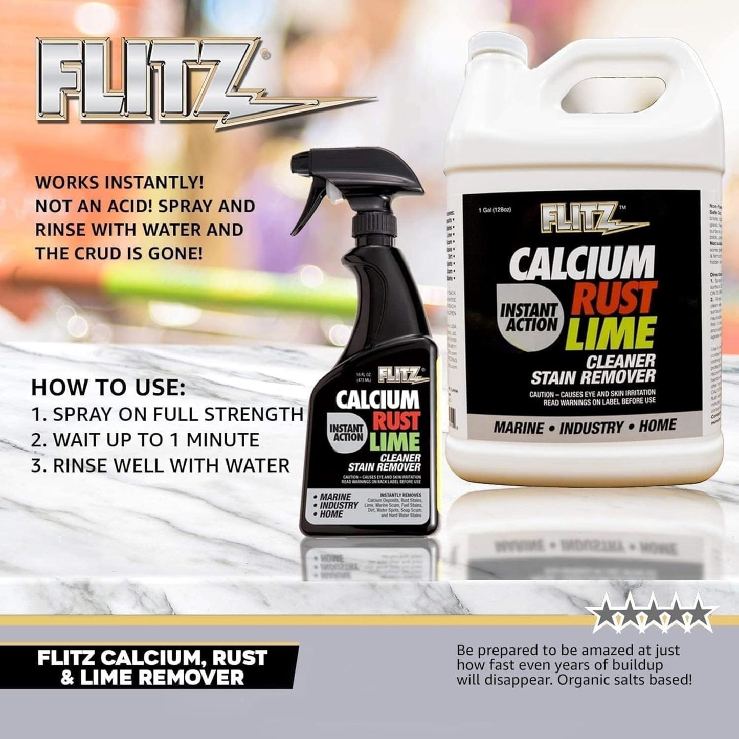 Flitz Calcium, Rust, & Lime Remover - 16oz Bottle of USA-Made Limescale Remover for Toilets, Showers, and More - Powerful Spray that Instantly Eliminates Tarnish, Grease, and Other Grime (6 Pack)