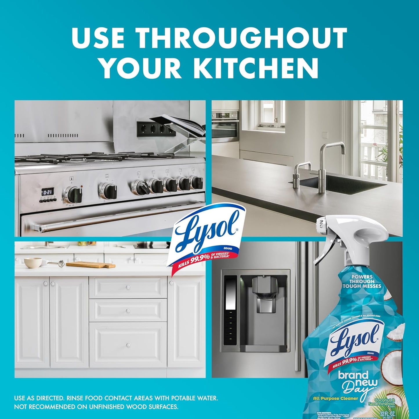 Lysol All Purpose Cleaner Spray, Multi-Purpose Disinfecting Spray, Kitchen & Bathroom Cleaner, Coconut & Sea Minerals Scent, 32 Fl Oz