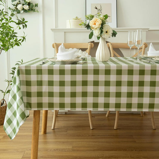 Waterproof Plaid Tablecloth Fabric - Oblong 52x70 Inch Classic Buffalo Tartan Table Cloth for Indoor/Outdoor Use - Washable Tabletop Cover for Dinner, BBQs, and Parties