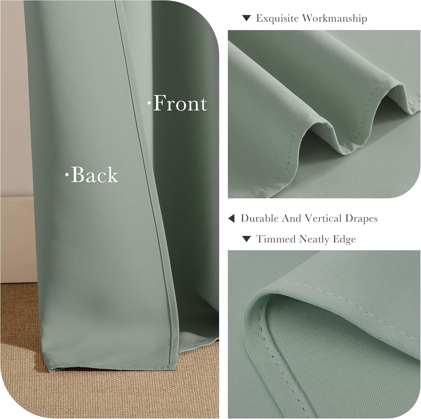PONY DANCE Sage Green Blackout Curtains for Bedroom 84 Inch Length 2 Panels Set, Privacy Thermal Insulated Room Darkening Grommet Drapes for Living Room Window, W34 x L84 Inch