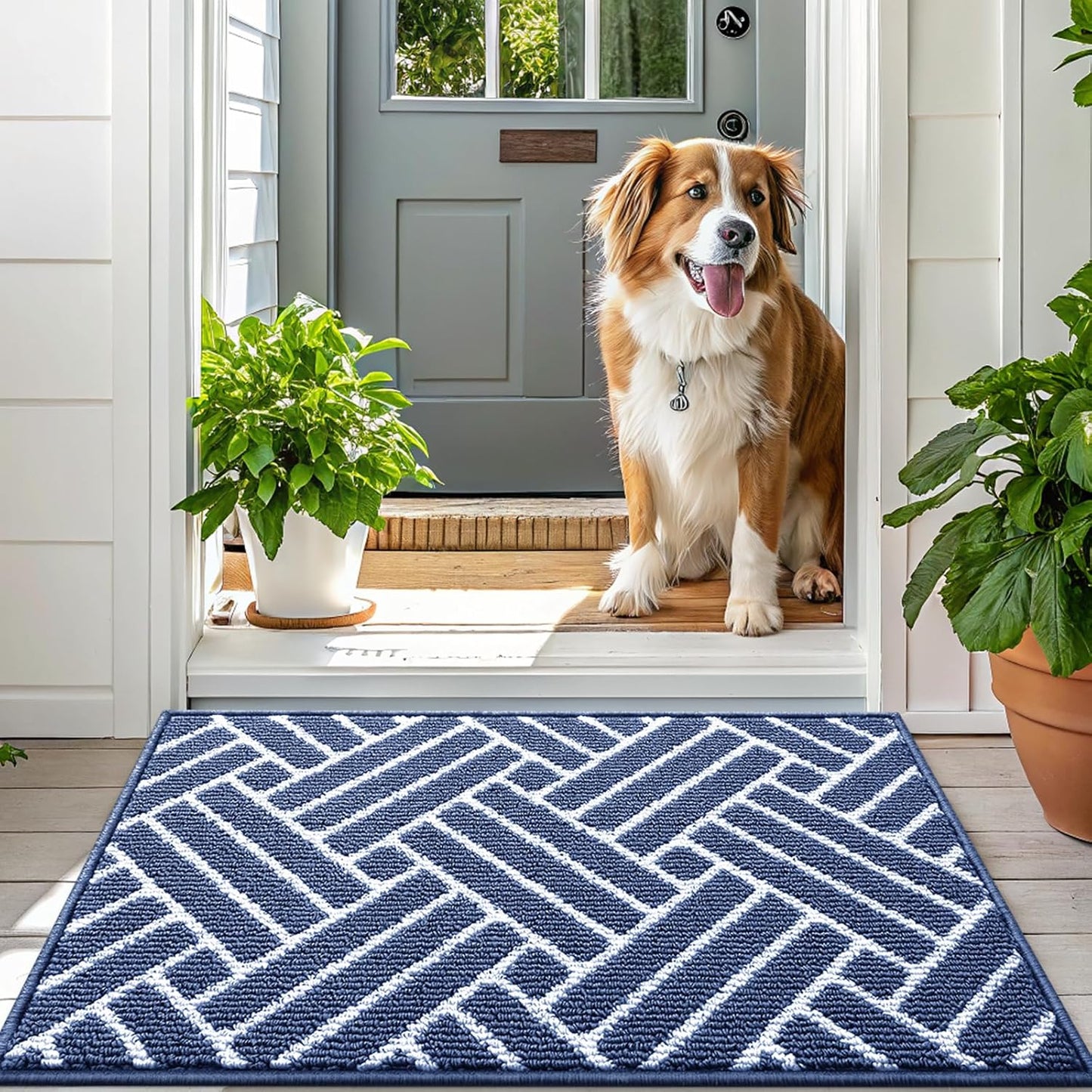 OLANLY Indoor Door Mat, 48x32 Inch, Dirt Resistant and Absorbent, Non-Slip Rubber Backing Floor Mats, Easy Clean Low-Profile Doormat for Entryway, Front Door, and Inside Entrance, Navy