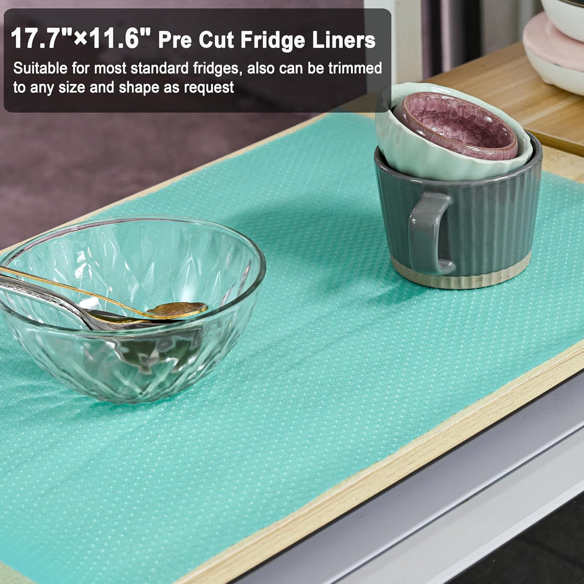 BOPART 12Pcs Refrigerator Liners Washable Fridge Shelf Liners Refrigerator Mats for Freezer Glass Shelves Kitchen Cabinets Cupboards Drawers (17.7" x 11.4")