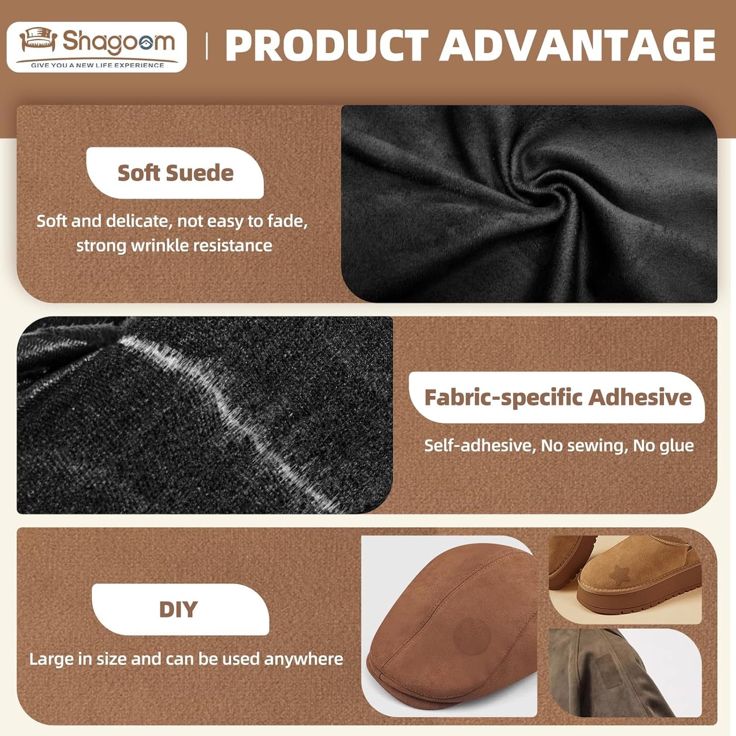 Suede Repair Patch, Large Fabric Repair Tape, Self-Adhesive Fabric Patches for Furniture, Couch, Sofa, Car Interior, Shoes, Hand Bag, Clothing (Brown, 3.5X79 Inch)