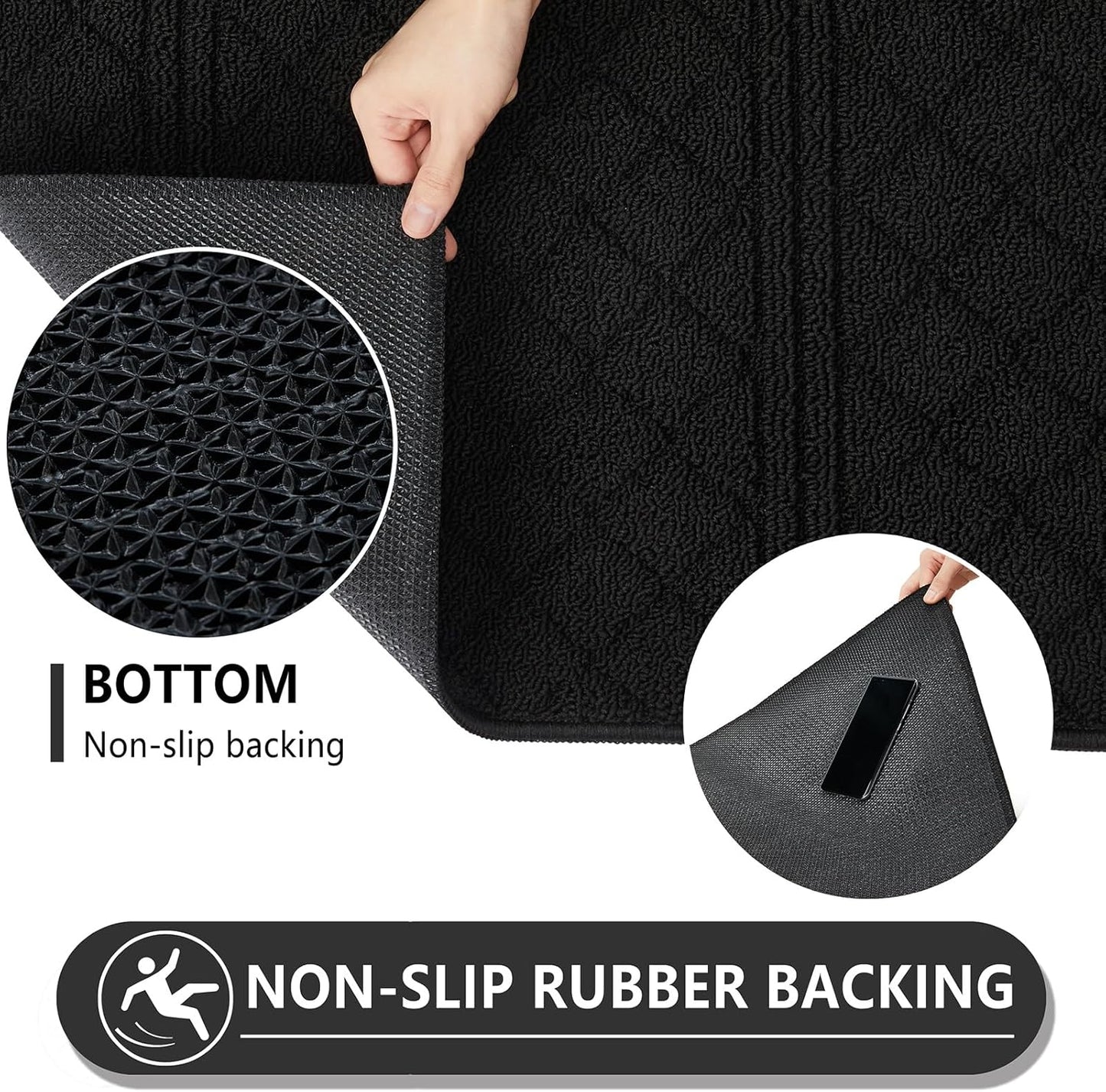 REFETONE Indoor Doormat, Front Back Door Mat 20"x32" Absorbent Rubber Backing Non Slip Door Mats, Low-Profile Resist Dirt Entrance Rugs, Machine Washable Door Rugs Inside Floor Mat for Entryway, Black